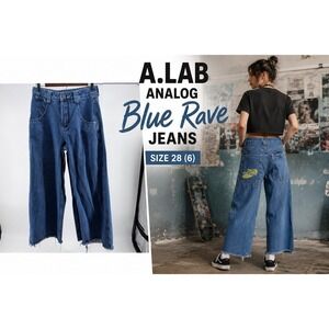 A.Lab Analog Blue Rave Wide Leg Jeans Women's Size 28 (6) Skater Grunge Y2K